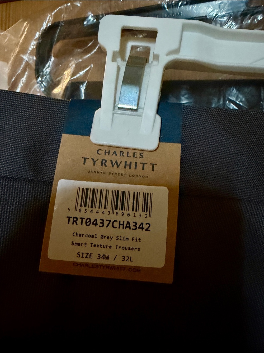 NWT Charles Tyrwhitt Charcoal Grey Slim Fit Trousers